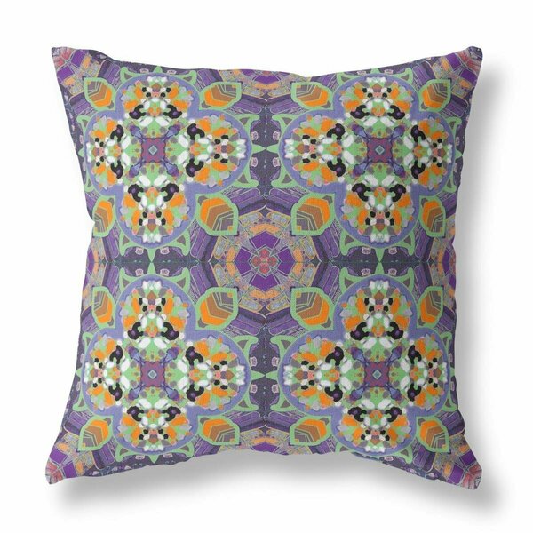 Palacedesigns 20 in. Cloverleaf Indoor Outdoor Throw Pillow Purple Green & Orange PA3101636